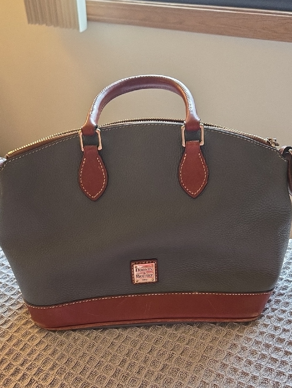 Dooney & Bourke Olive Leather Satchel with Mahogany Trim